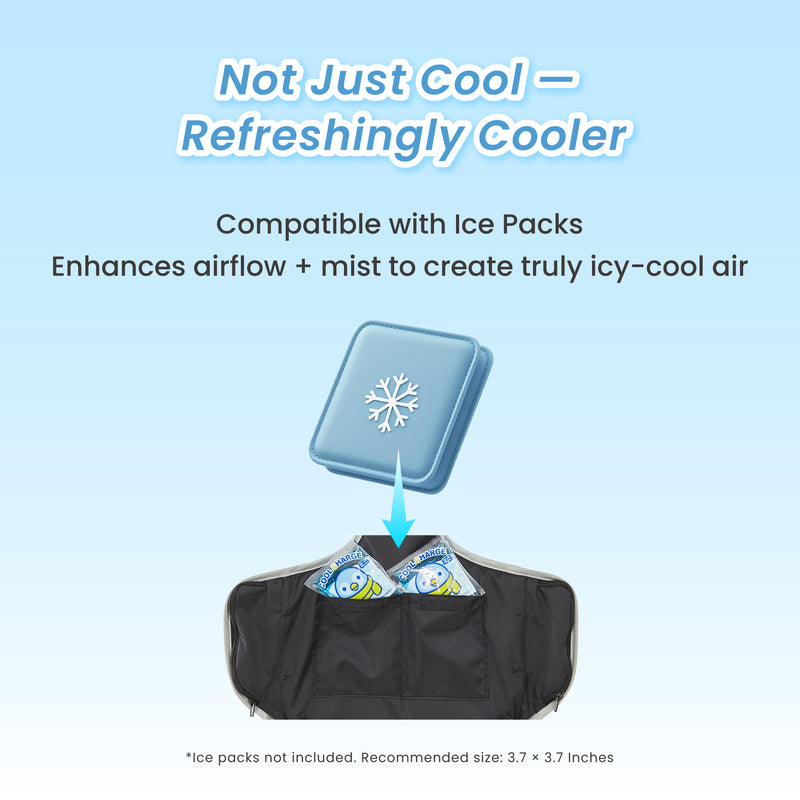 Compatible with ice packs enhances airflow mist to create truly icy cool air